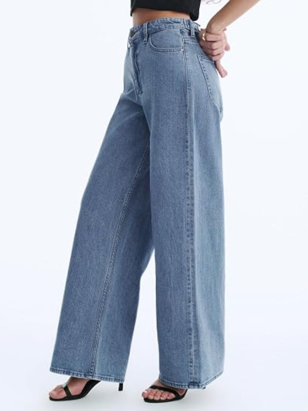 Women's Adjustable Waist Wide Leg Jeans - Picture 2 of 4